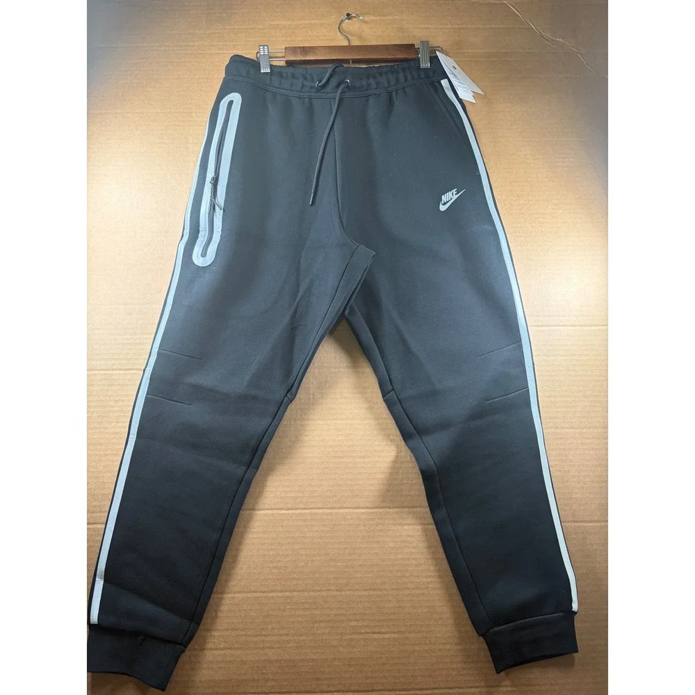 Nike Tech Fleece Joggers Mens Large Black White Stripe Tapered Sweatpants NEW